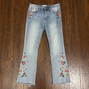 DRIFTWOOD Roxy Jeans Blue Denim Floral Embroidered Cropped Bohemian